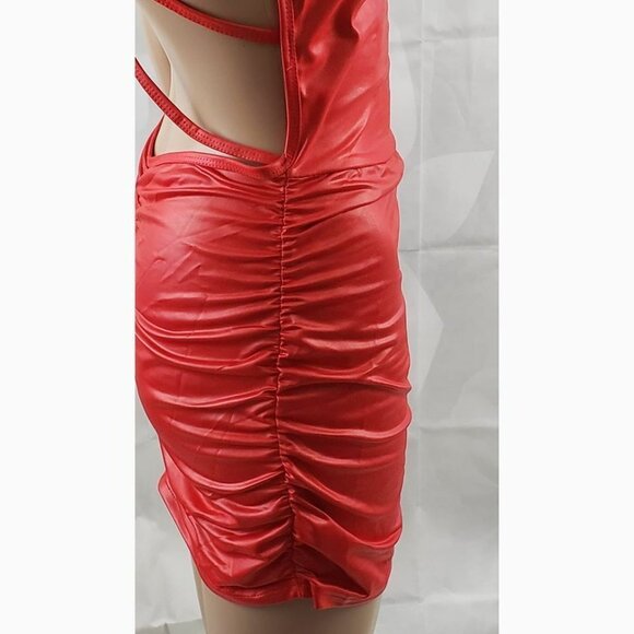 Holiday Party Dress Sexy Bodycon Mini Wet Look Red - Picture 10 of 12